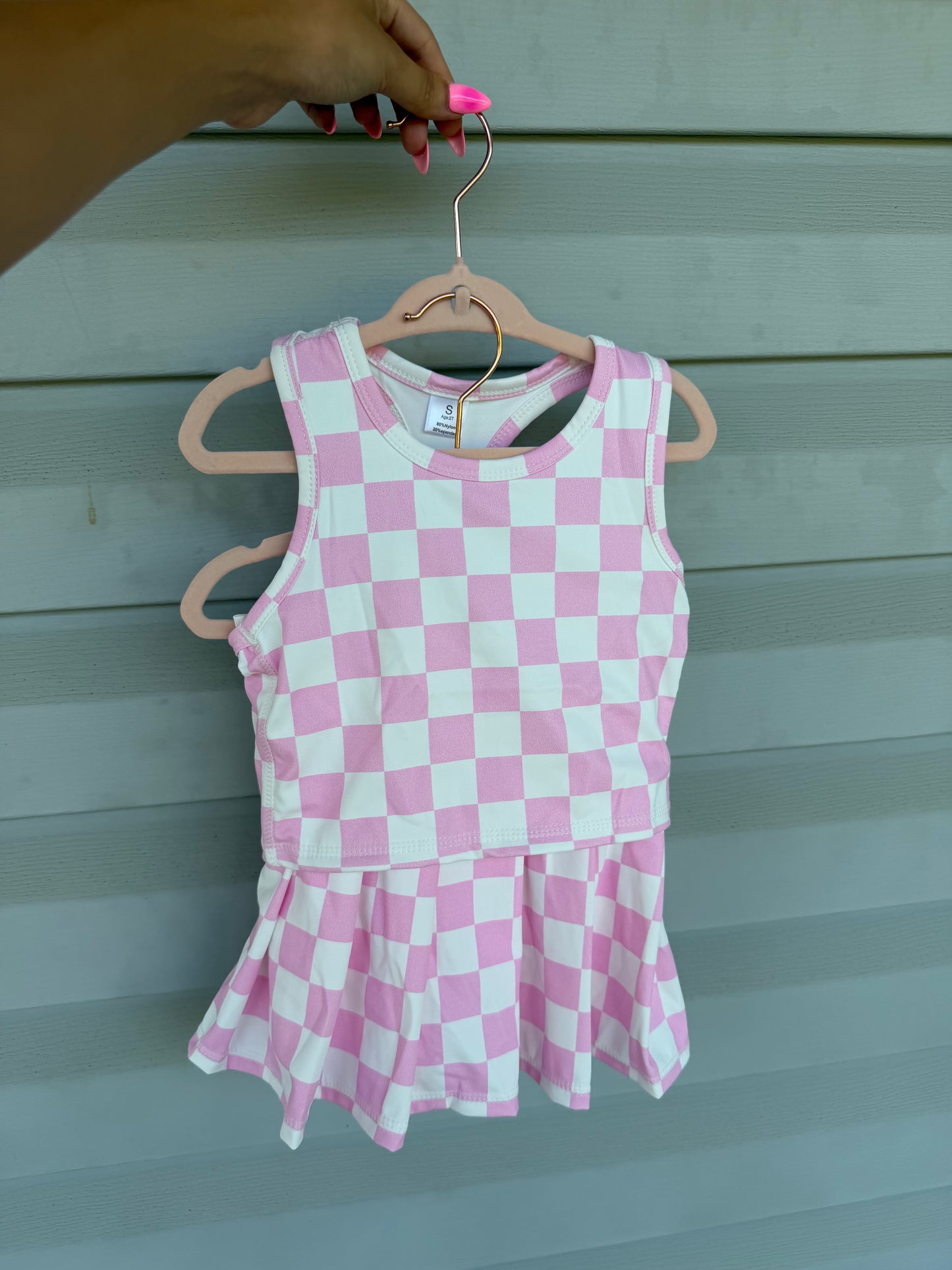 Pink Checkered Skort Set