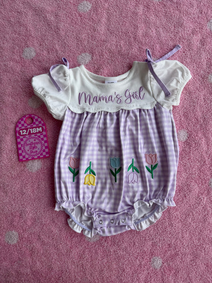 Mama’s Girl Gingham Bubble Romper - 12/18m