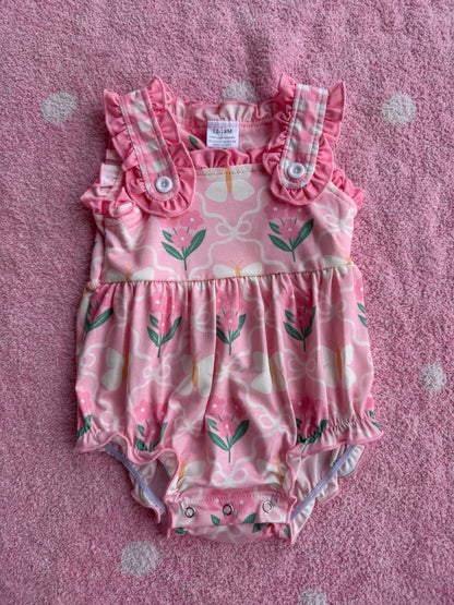 Pink Floral Flutter Bubble Romper