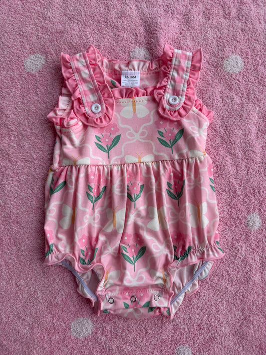 Pink Floral Flutter Bubble Romper