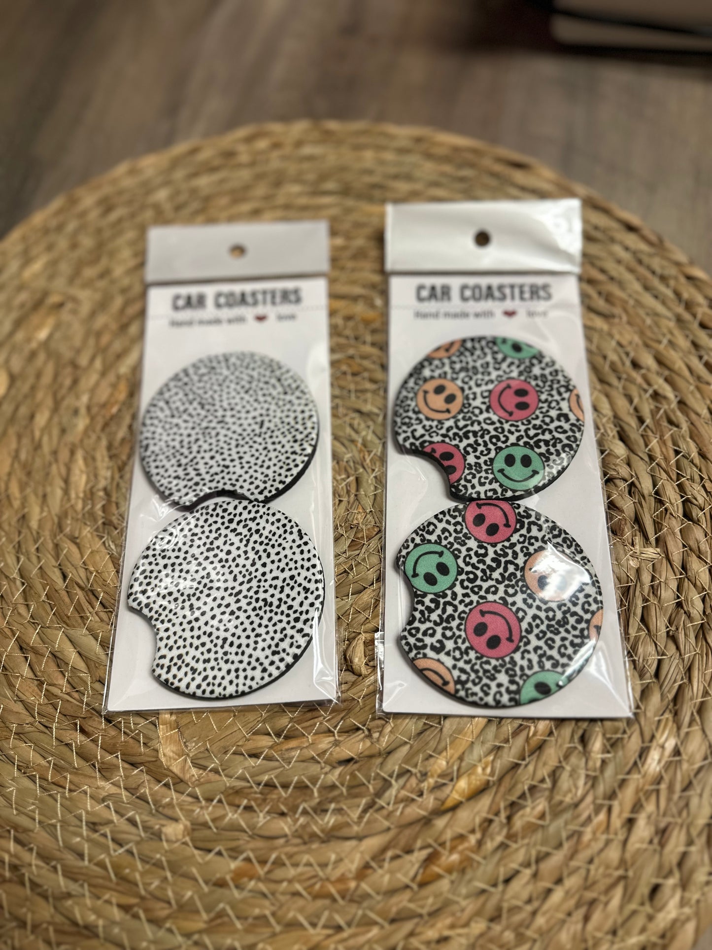 Dalmatian print car coasters