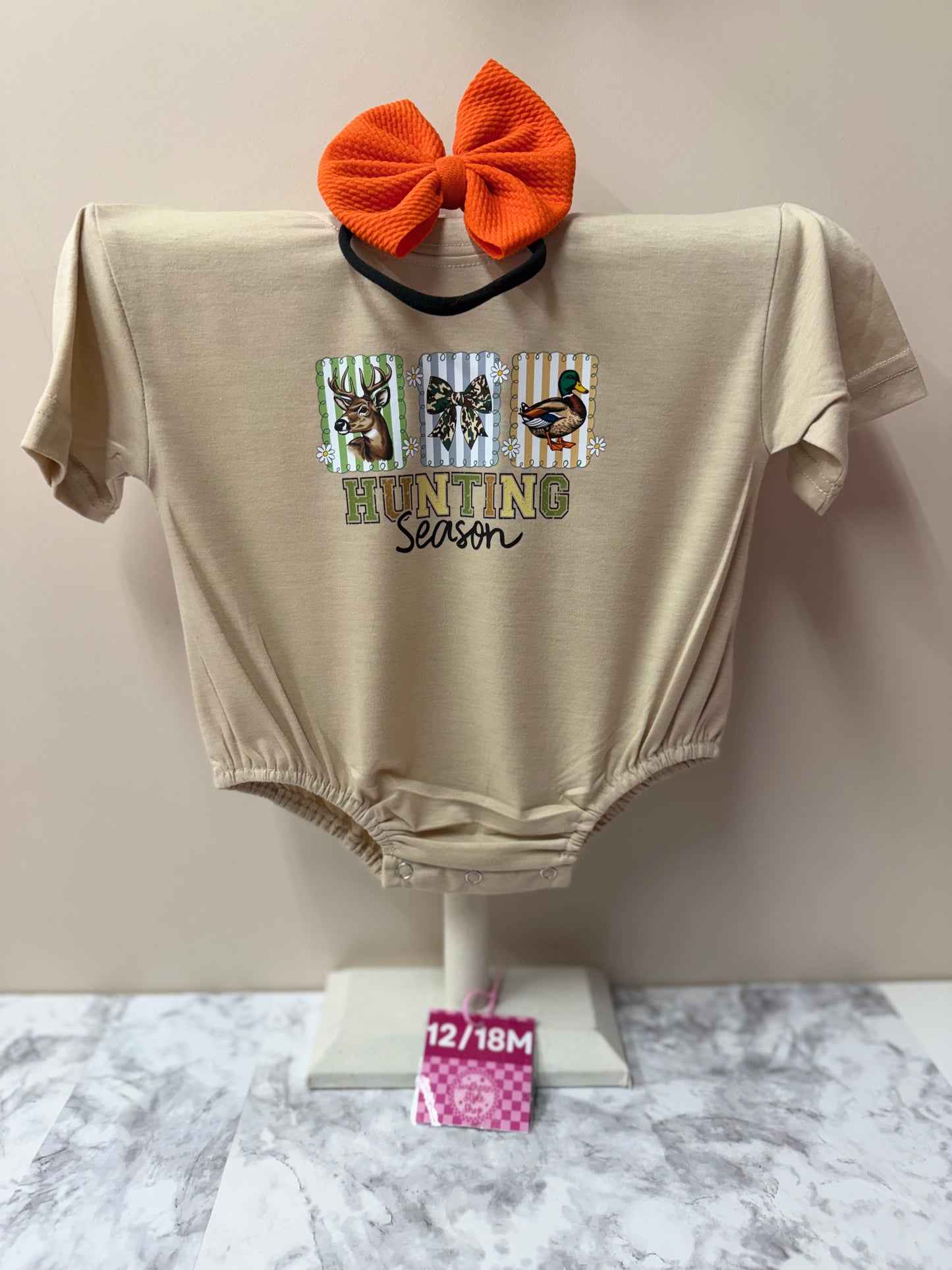 “Hunting Season” Baby Romper – 12/18M