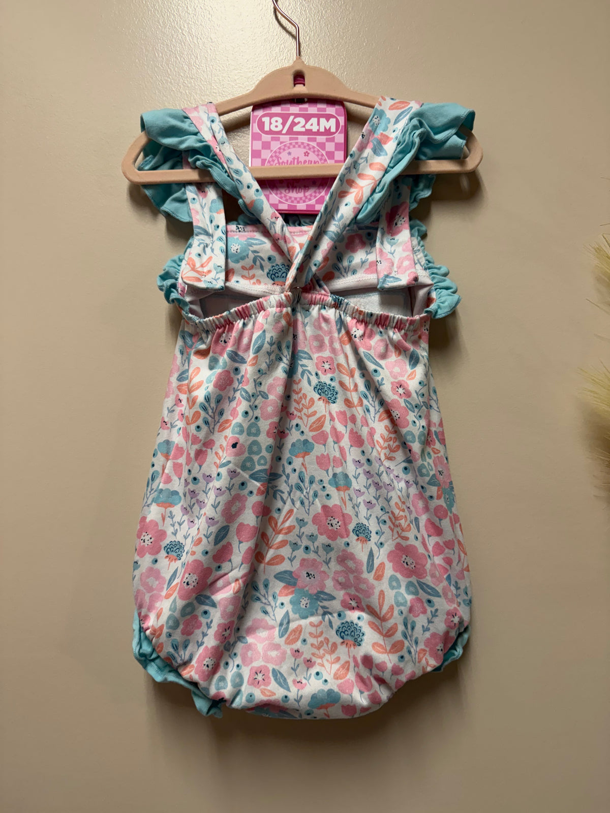 Floral Train Smocked Bubble Romper- 18/24m