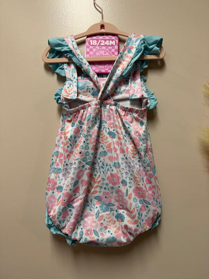 Floral Train Smocked Bubble Romper- 18/24m