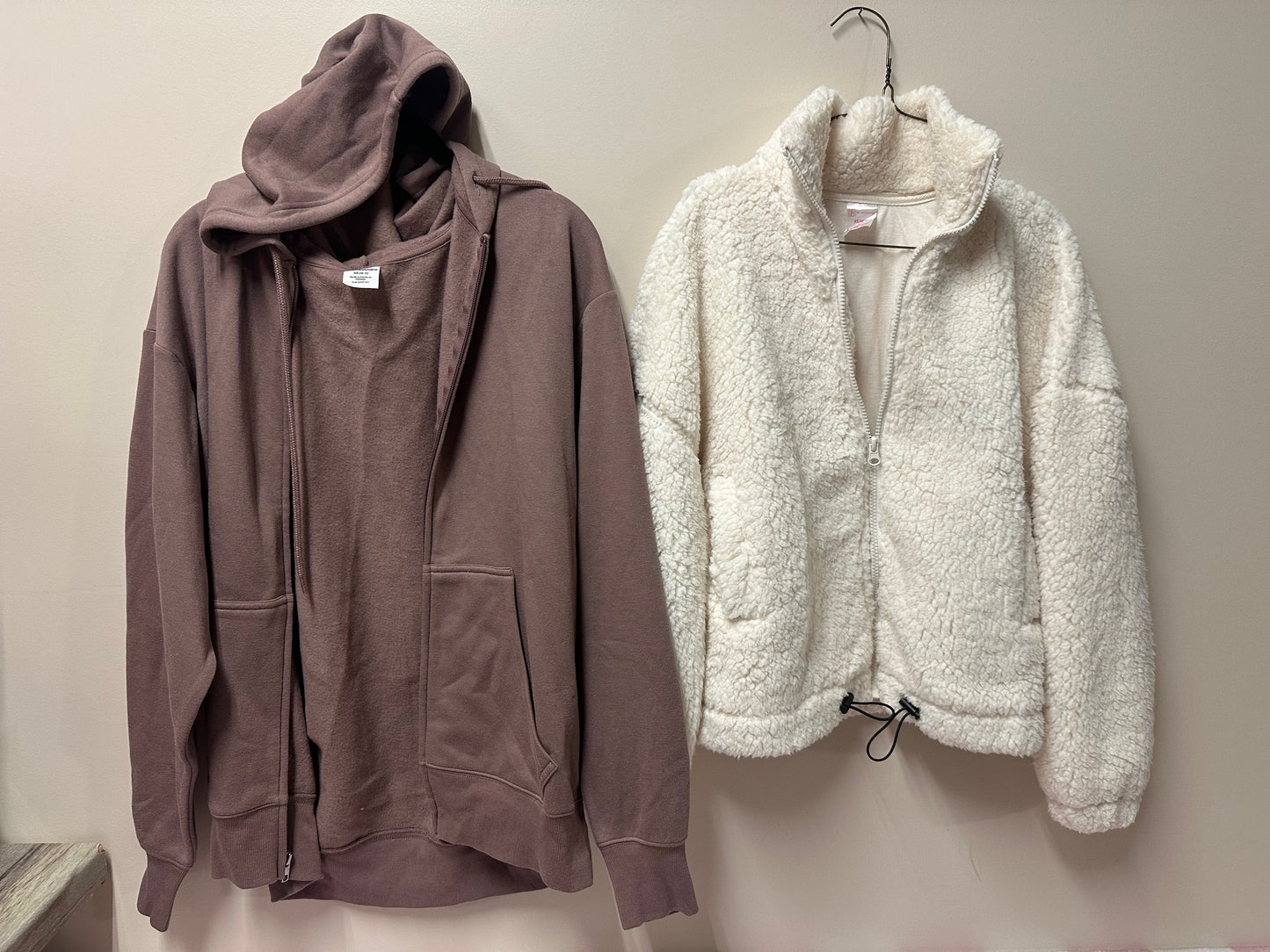 Women's XS Purple zip-up jacket & white sherpa jacket