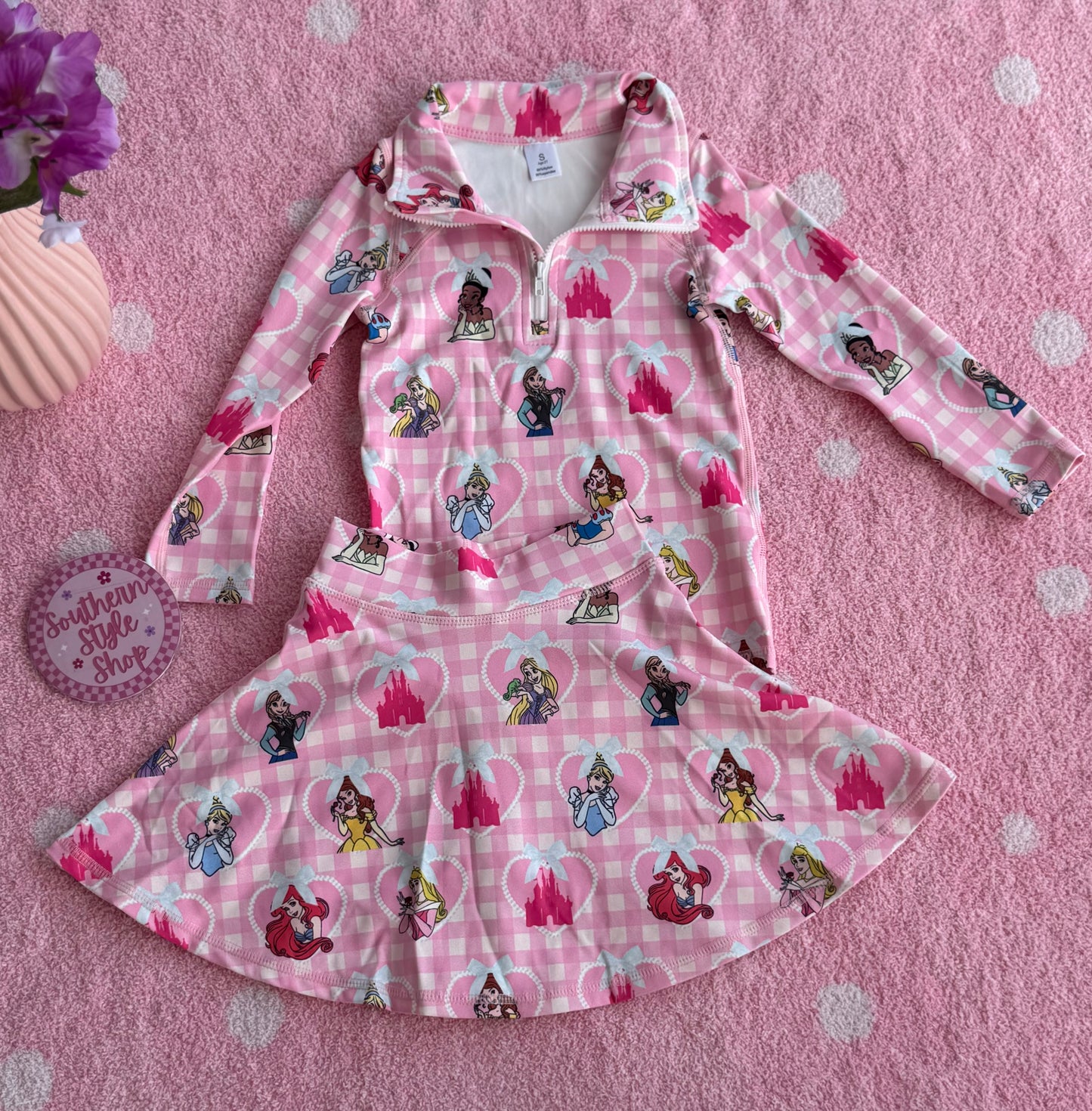 Activewear Pink gingham Princess Top & Skort Set