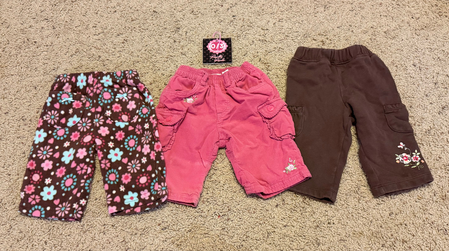 0/3m brown/pink pants