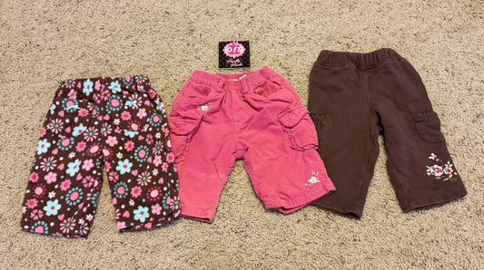 0/3m brown/pink pants