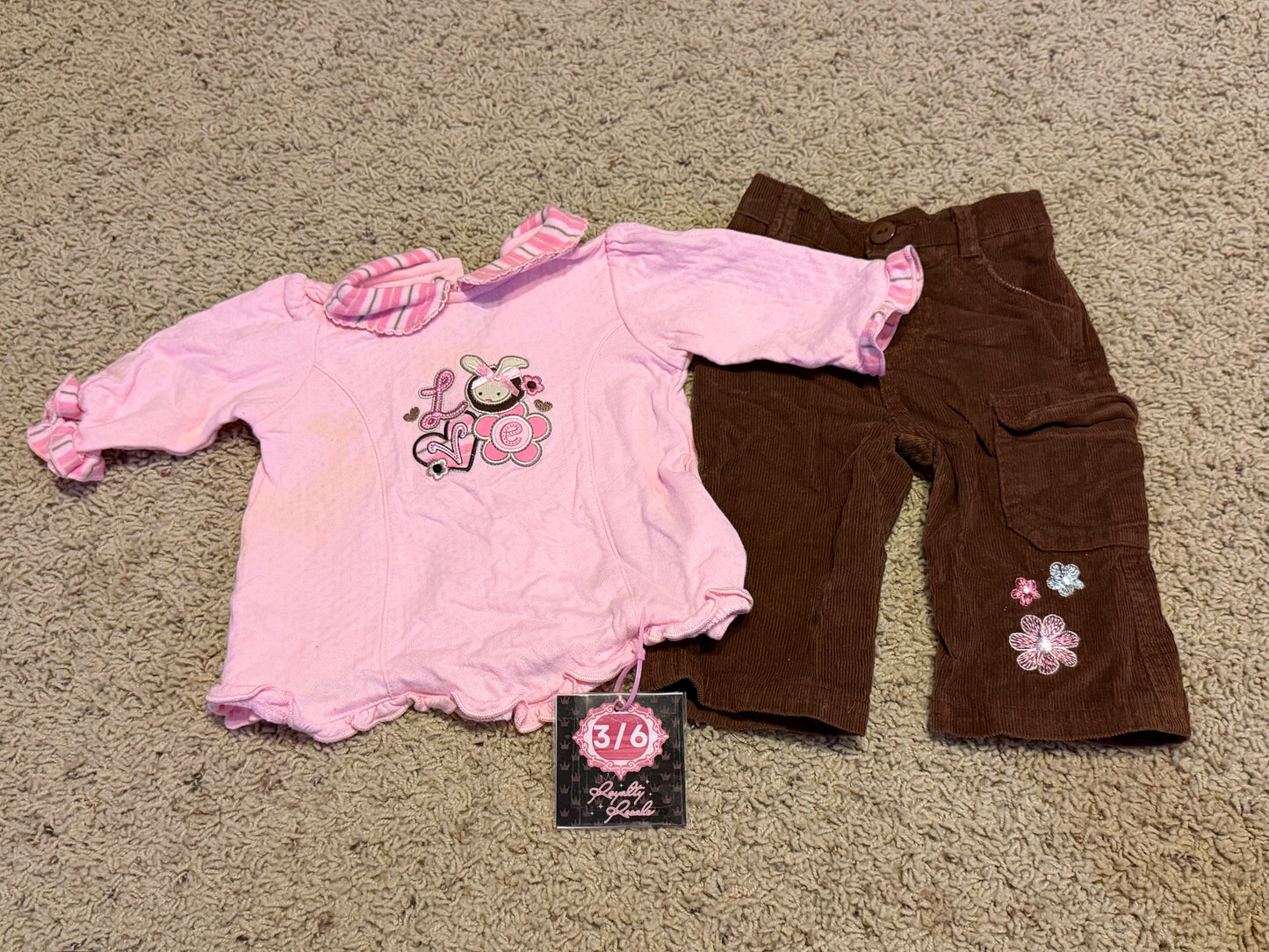 3/6m pink/brown bunny outfit