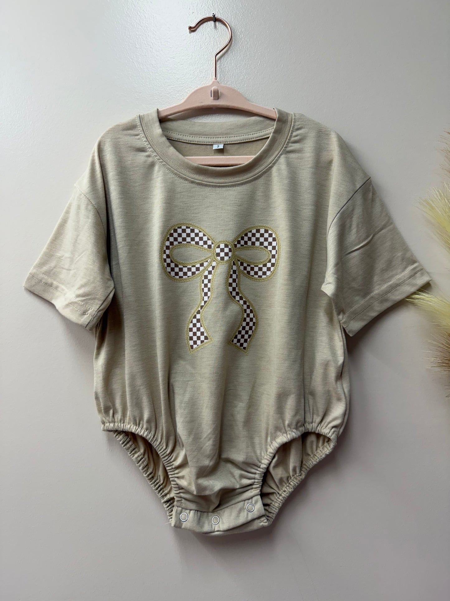 Checkered Bow Graphic Onesie - 3T