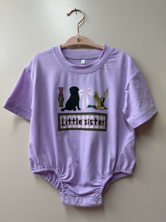 Gingham Little Sister Graphic Onesie - 18/24m