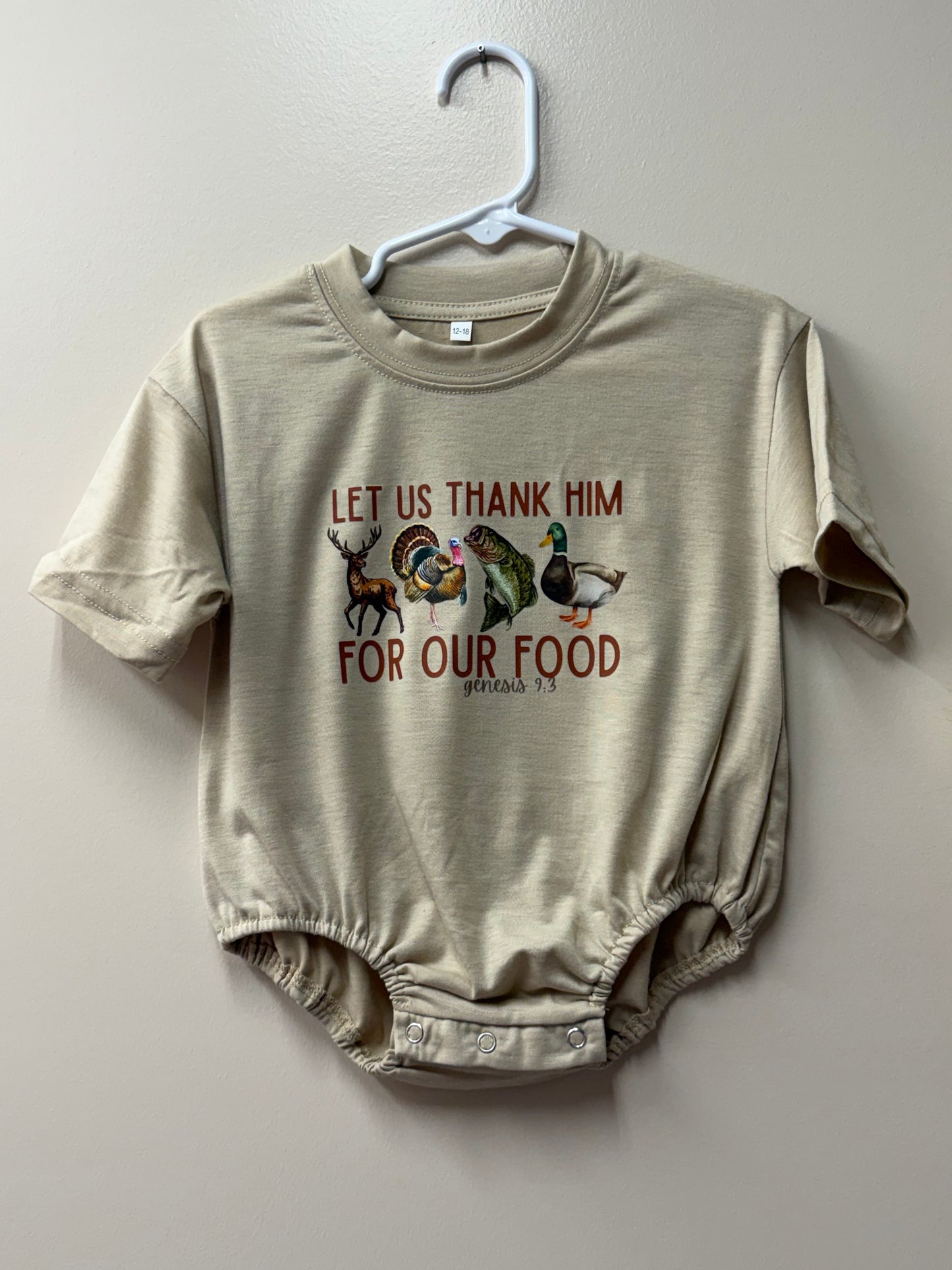 "Let Us Thank Him" Faith Romper - 12/18m