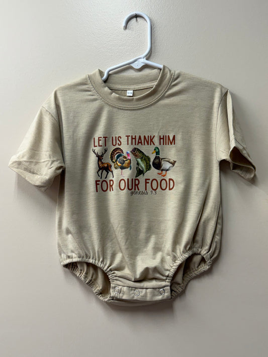 "Let Us Thank Him" Faith Romper - 12/18m
