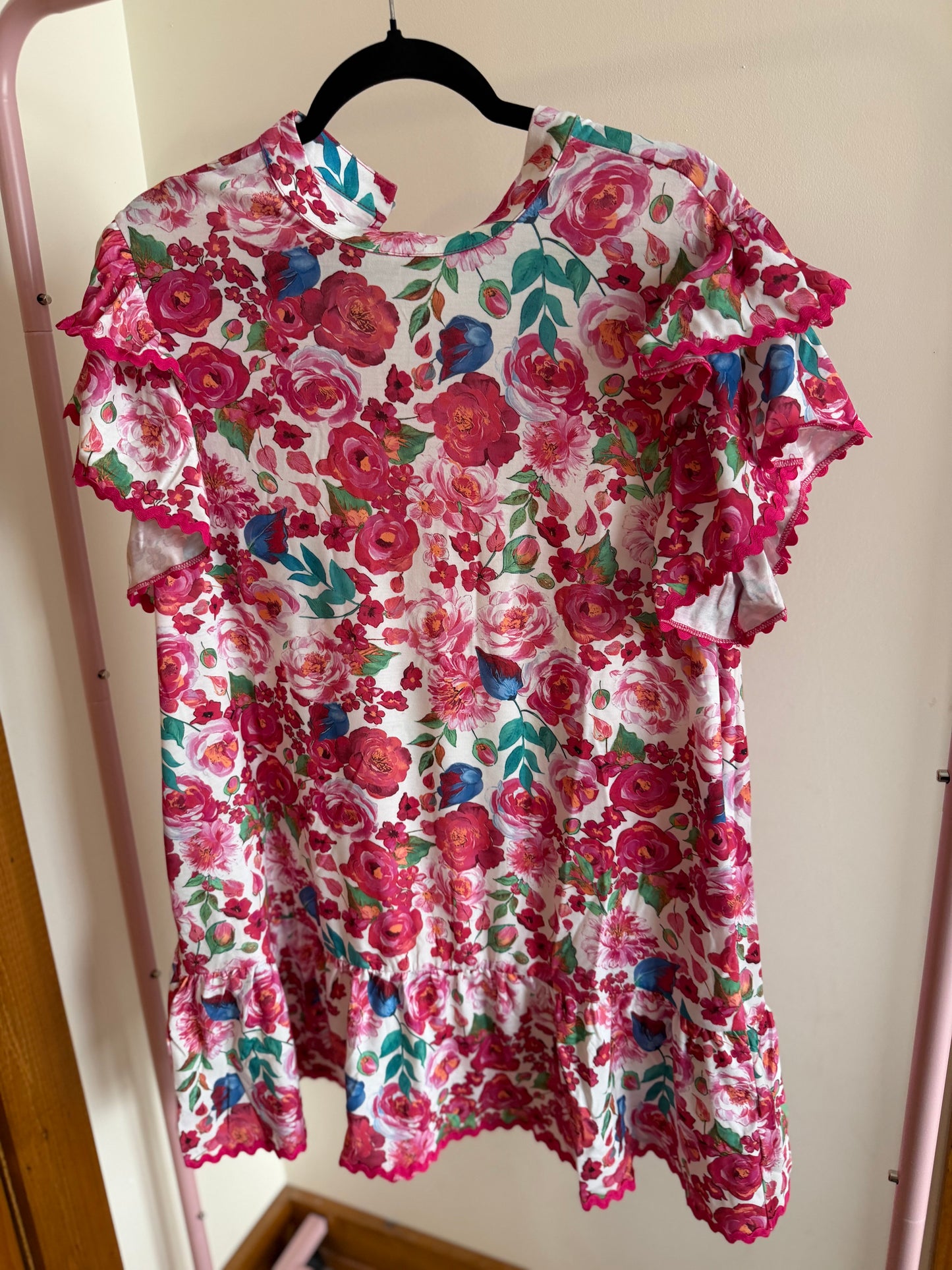 Berry Floral Ruffle Hem Shift Dress