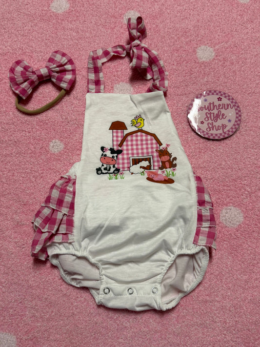 Pink farm animals Romper – 12/18m