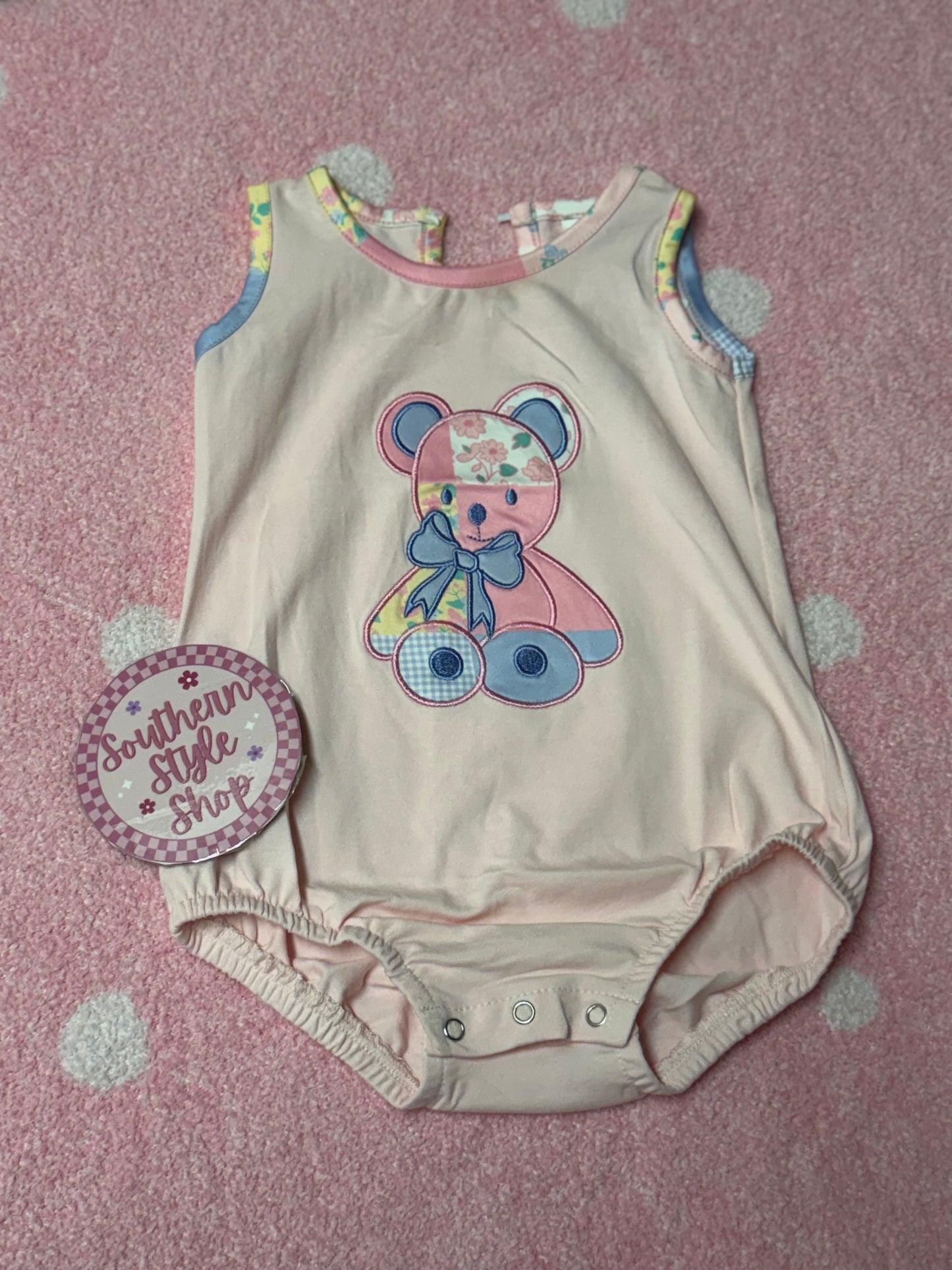 Patchwork bear Romper – 18/24m