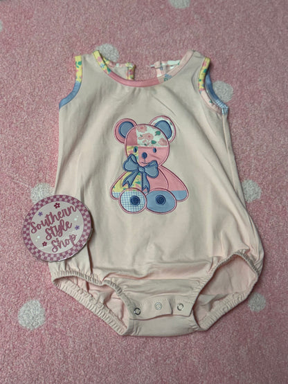 Patchwork bear Romper – 18/24m