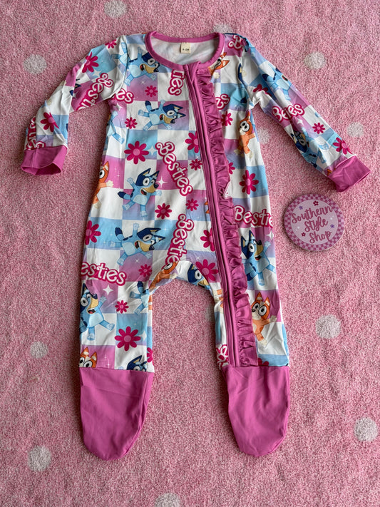 Bluey “Besties” Ruffle Zip Sleeper - 6/12m