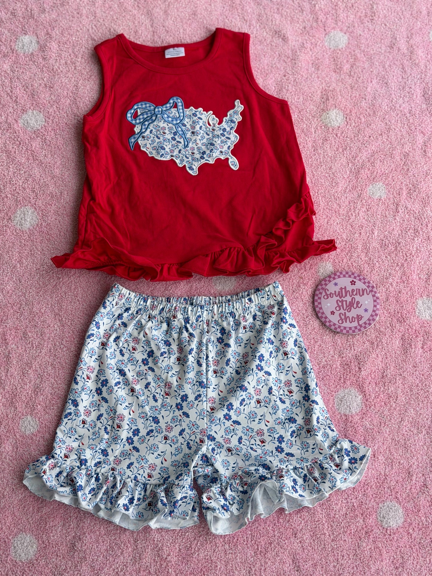 USA Bow Ruffle Short Set - 6T