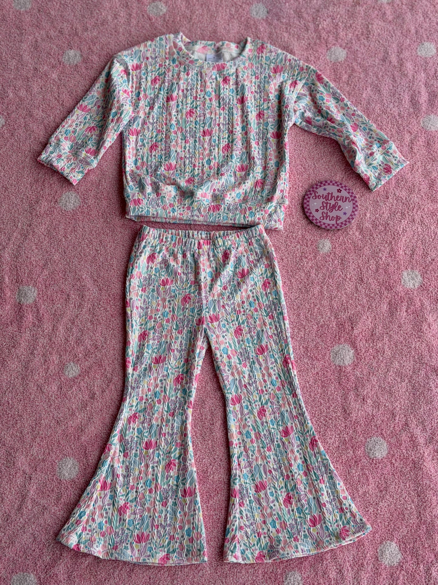 Floral Bell Bottom Lounge Set - 3T