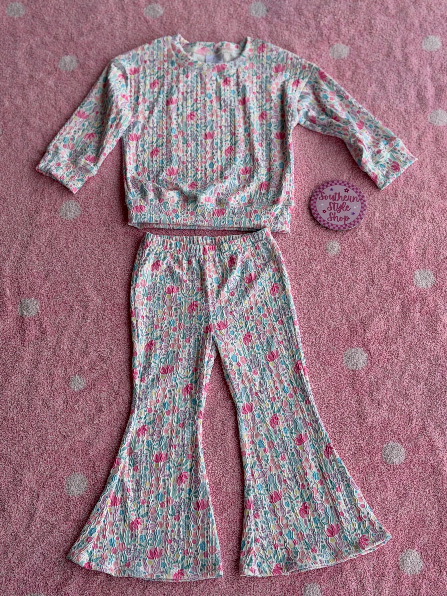 Floral Bell Bottom Lounge Set - 3T
