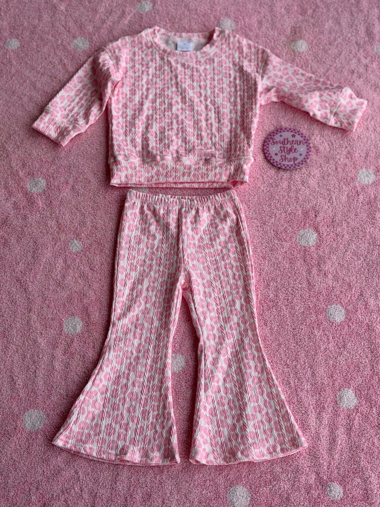 Pink Leopard Bell Bottom Lounge Set - 2T