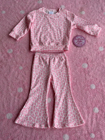 Pink Leopard Bell Bottom Lounge Set - 2T
