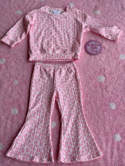 Pink Leopard Bell Bottom Lounge Set - 2T