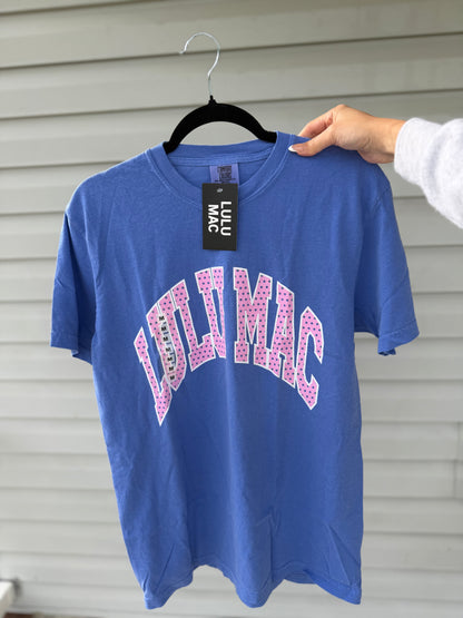 LULU MAC Polka Dot Adult Flo Blue Comfort Colors Tee