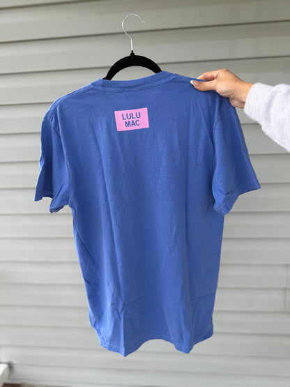 LULU MAC Polka Dot Adult Flo Blue Comfort Colors Tee