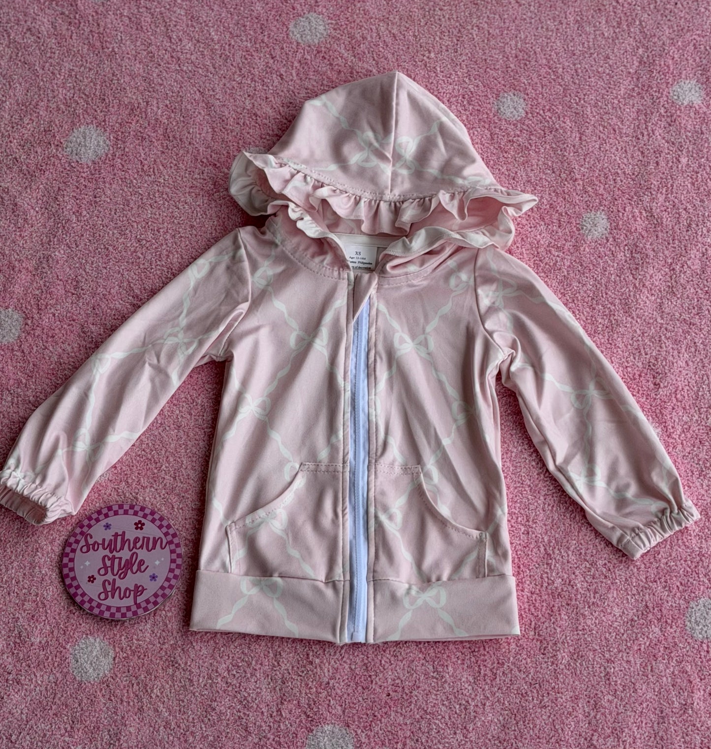 Pink Bow Hooded Zip-Up Jacket - 12/18m