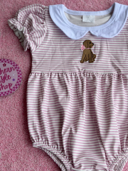 Puppy Stripe Bubble Romper - 12/18m