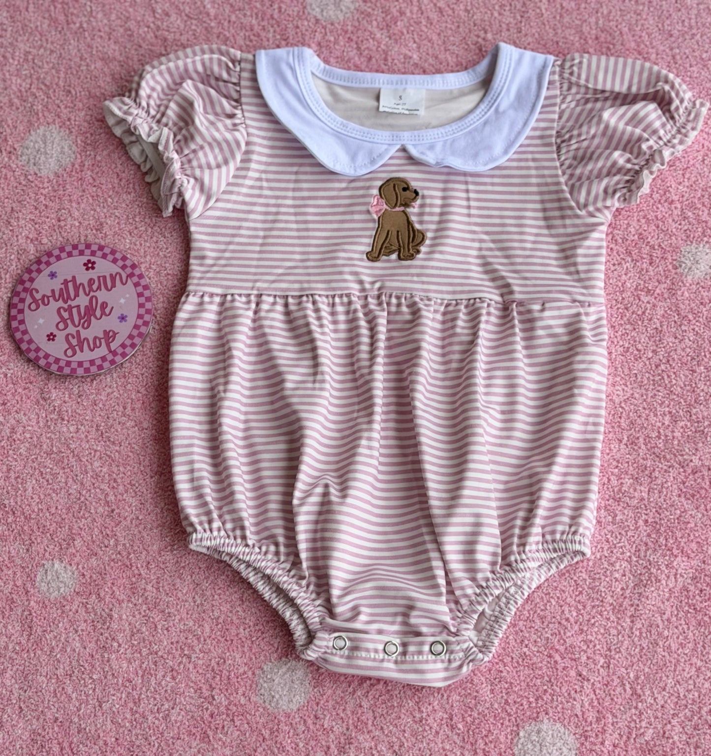 Puppy Stripe Bubble Romper - 12/18m