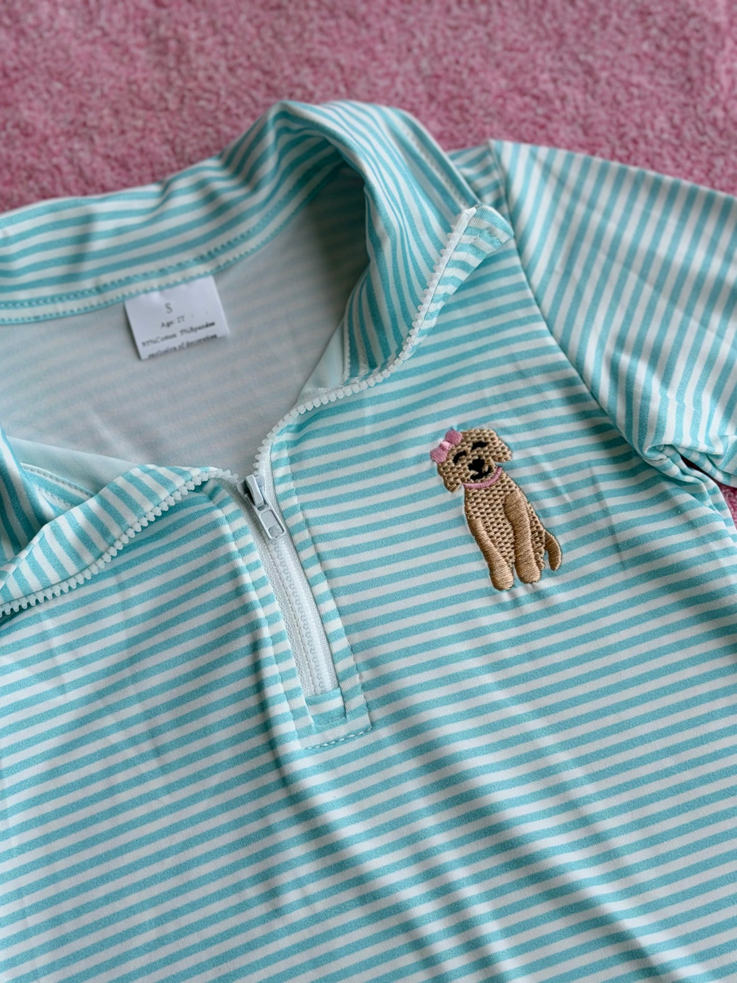 Puppy Stripe Quarter Zip Ruffle Top - 2T