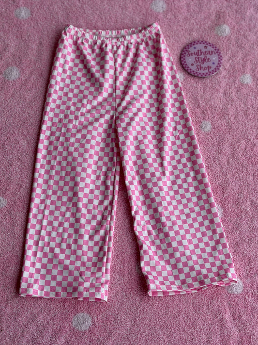 Pink Checkered Wide Leg Pants