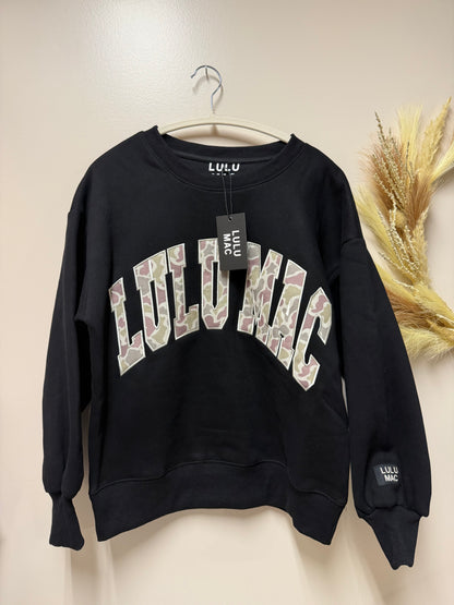 Lulu Mac Sweatshirt Black/Camo- Embroidered