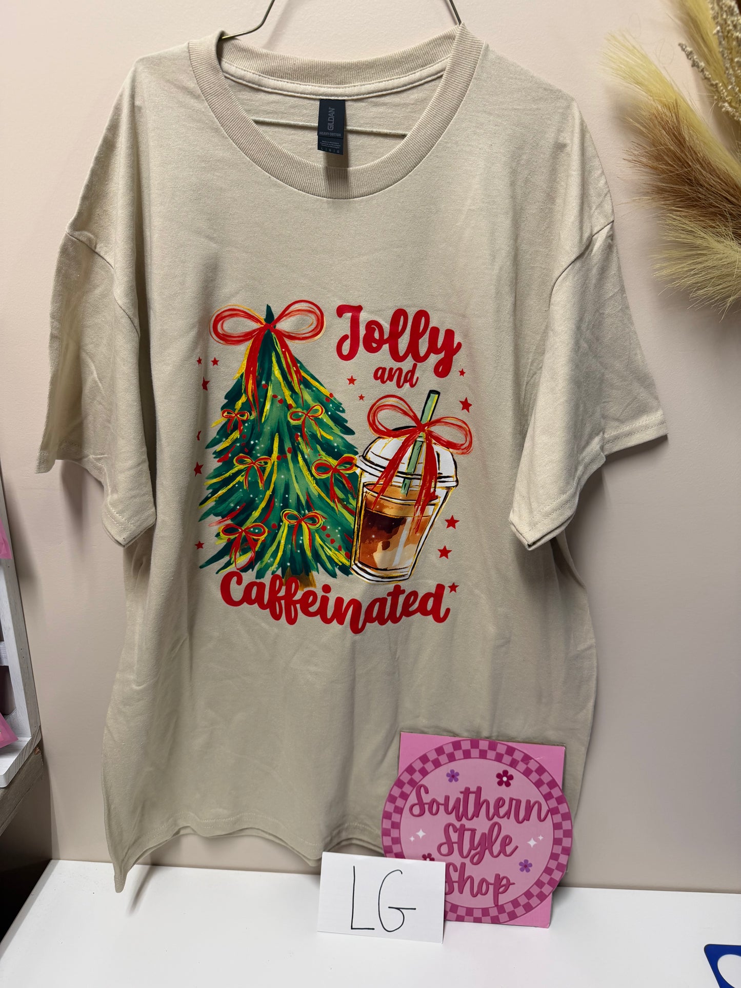 Adult large jolly and caffeinated tshirt
