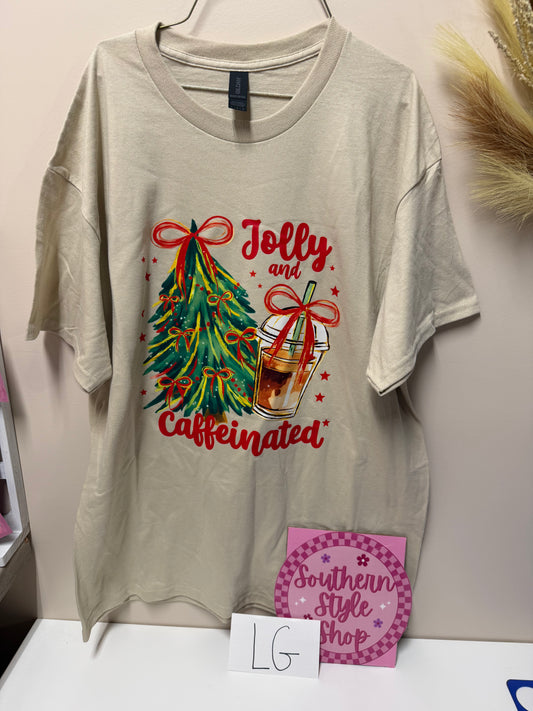 Adult large jolly and caffeinated tshirt