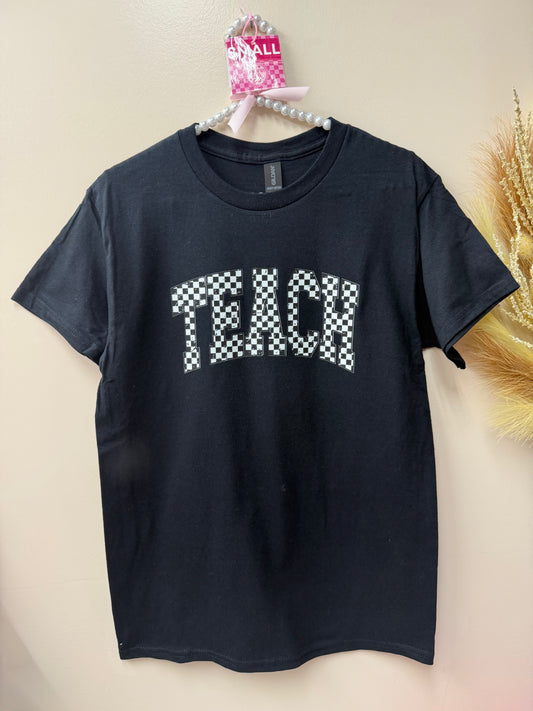 Adult small checkered teach tshirt