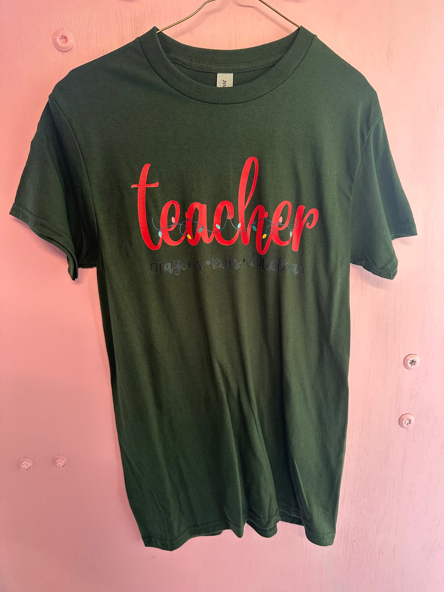 Adult small holiday teacher tshirt