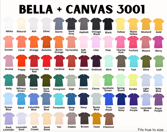 Bella Canvas 3001 color chart