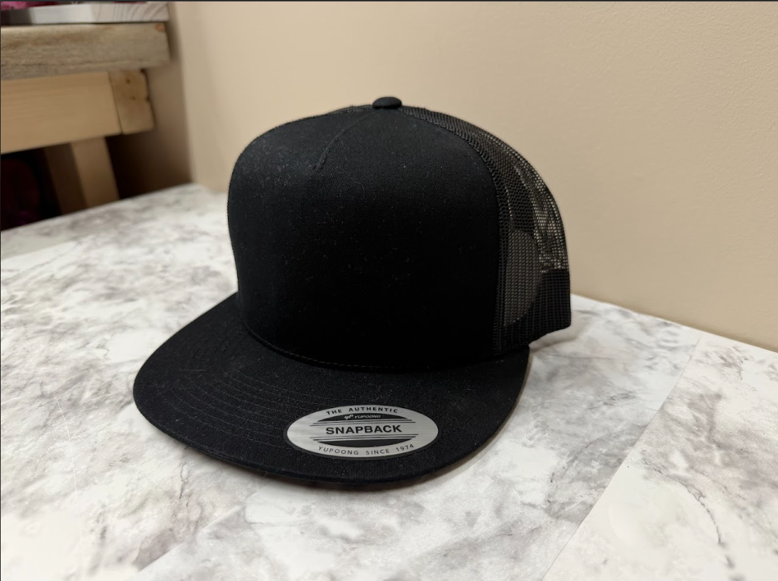 Yupoong Black 5-panel trucker hats - blank