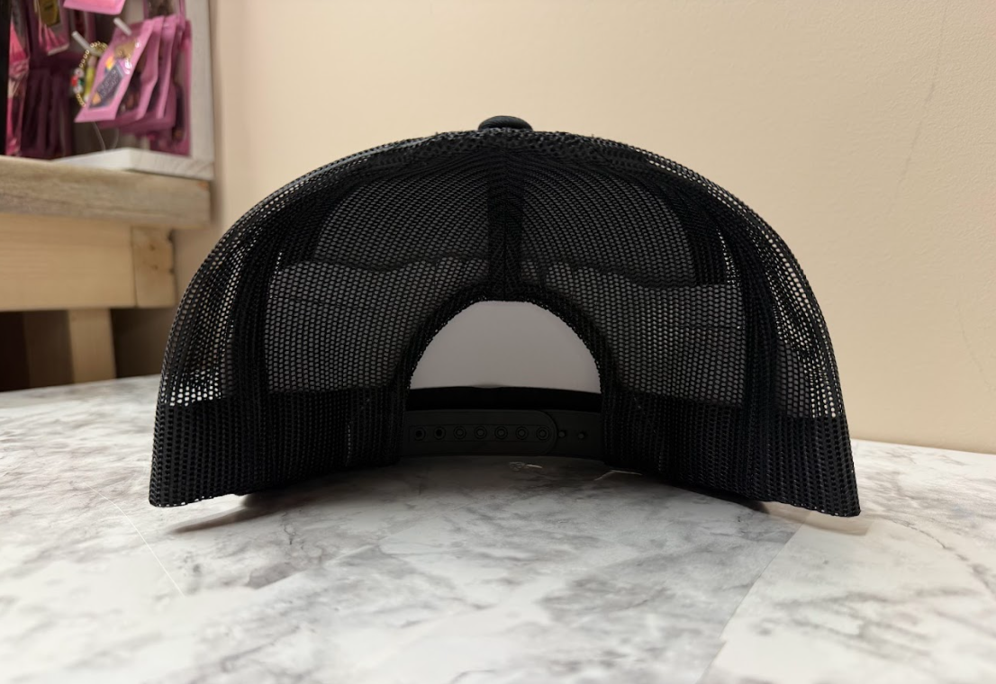 Yupoong Black 5-panel trucker hats - blank