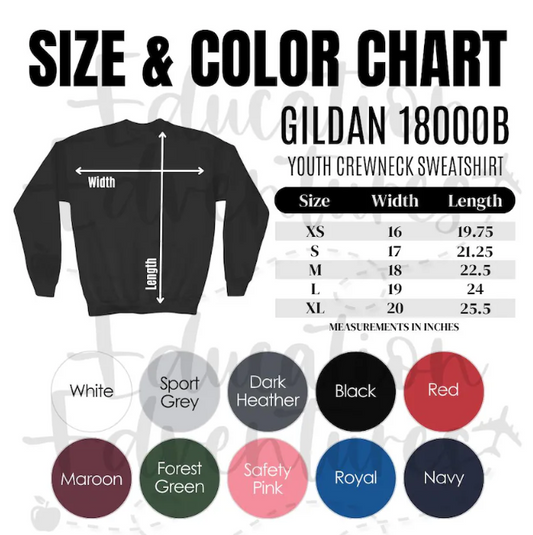 Gildan 18000b youth sweatshirt - color chart
