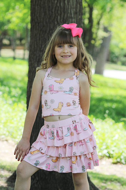 3 layer western skirt/underneath shorts & crop tank top. OFG50887 AMY