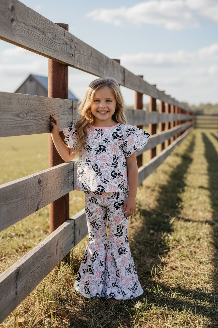 Cow printed boot & hat printed 2 piece set. OFG61000 SOL