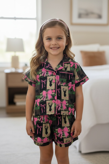 Camouflage & coquette bow printed women pajamas. PJW60026 SOL