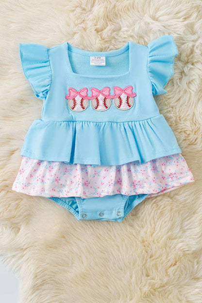 Baseball applique on lt. blue baby bodysuit. RPG60324 JEAN