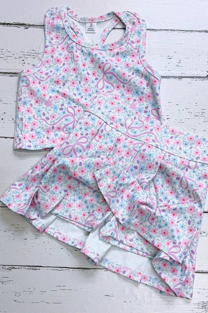 Patel floral & coquette bow printed crop top and pleaded skort. GSD013004-AMY
