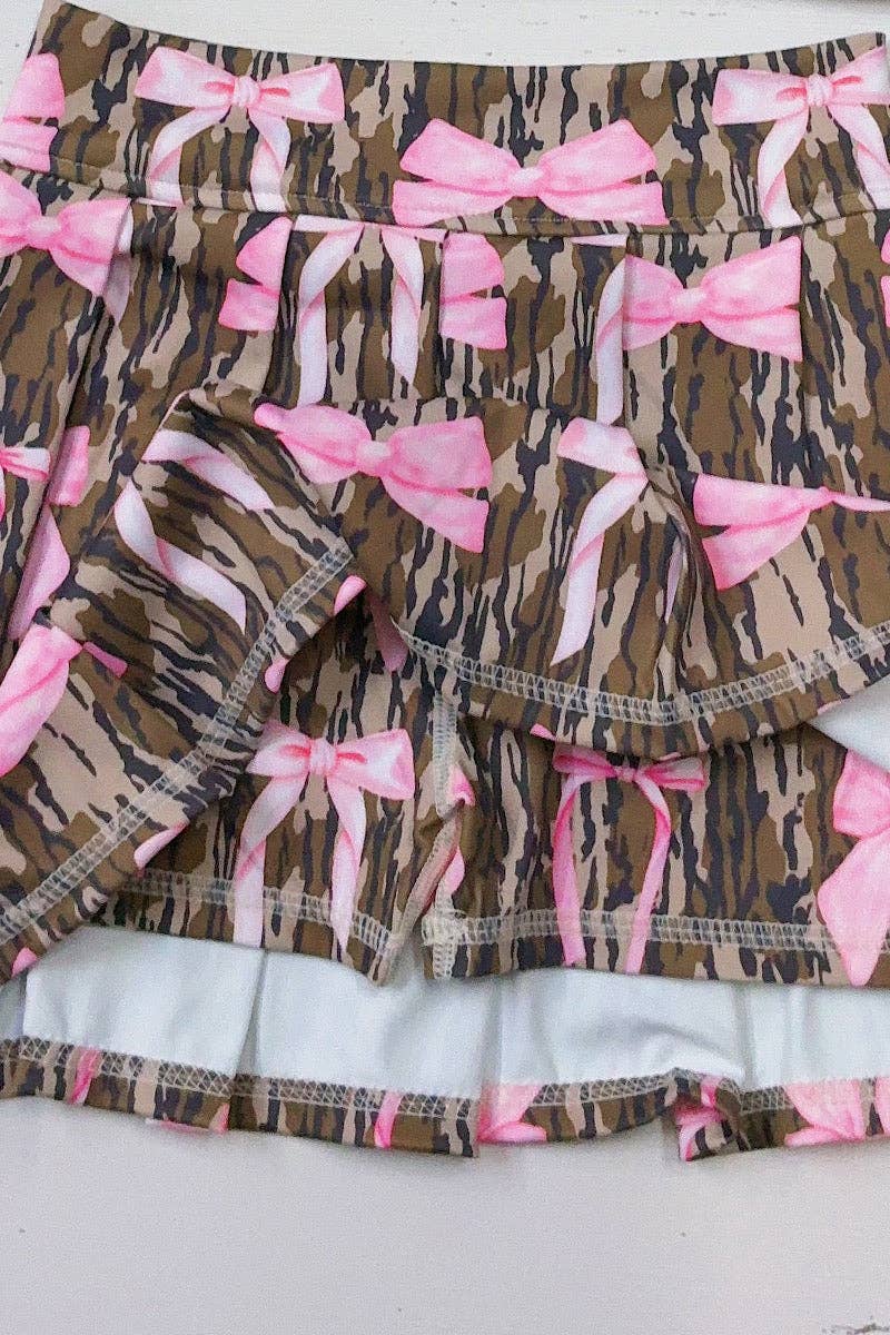 Camouflage coquette bow printed crop top & skort. GSD013005-AMY